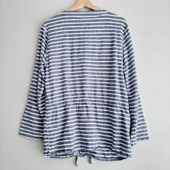 JOE FRESH Button Down Light Shirt Jacket Utility Roll-Up Sleeves Stripes Sz M - Picture 8 of 16